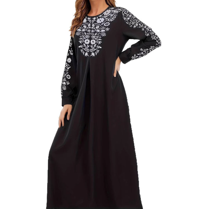 Damen Maxikleid mit kunstvoller Stickerei und eleganten langen Ärmeln Drune