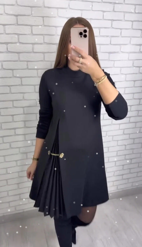 Damen Kleid mit elegantem Falten-Design und dekorativem Gurt Drune