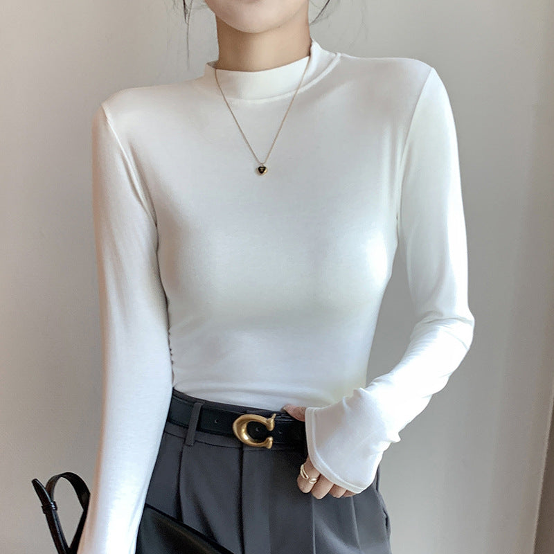 Damen Elegantes Langarmshirt mit hochgeschlossenem Kragen Drune