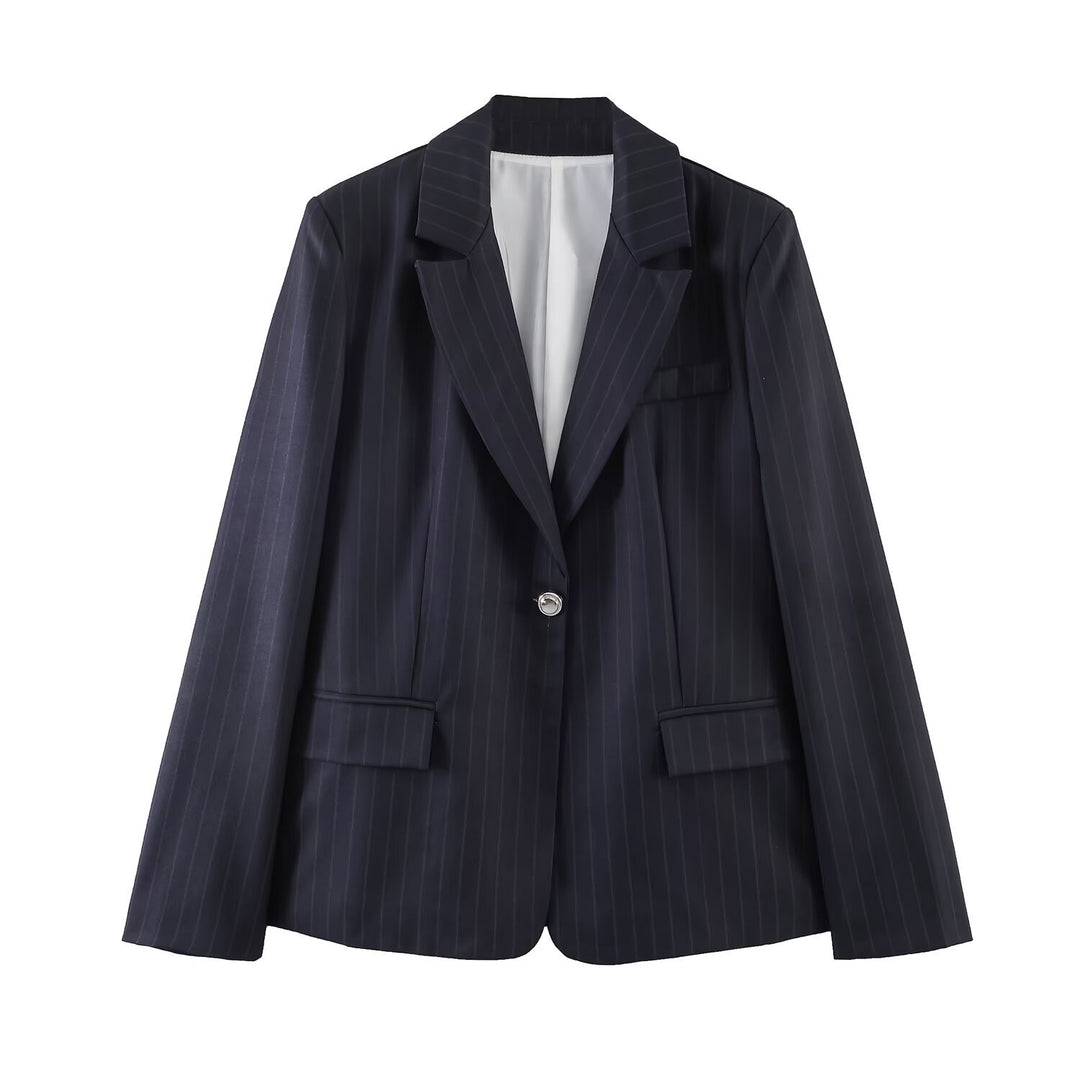 Damen Nadelstreifen-Blazer mit Taillierungsnähten und Ein-Knopf-Verschluss Drune