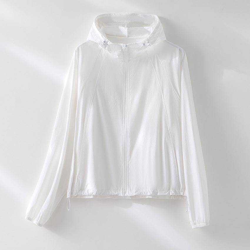 Damen Ultraleichte Kapuzen-Windjacke mit Raglanärmeln und Reißverschlusstaschen Drune