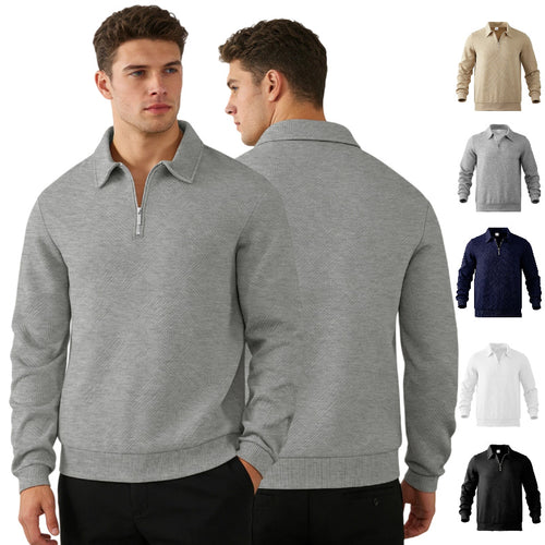 Herren Strukturierter Halbzip-Pullover mit Kragen und Rippbündchen Drune