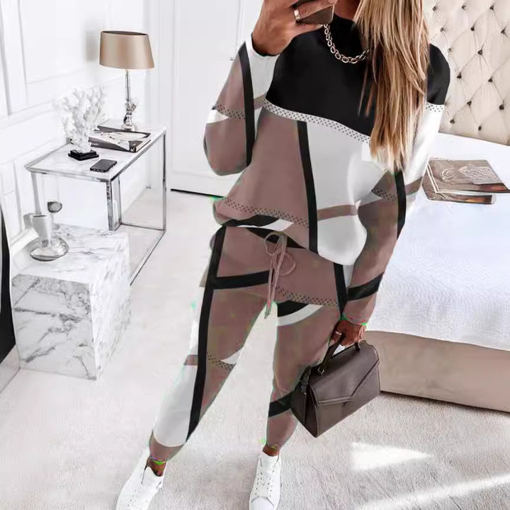 Damen nan gemustertes Freizeit-Set aus Sweatshirt und Jogginghose Drune