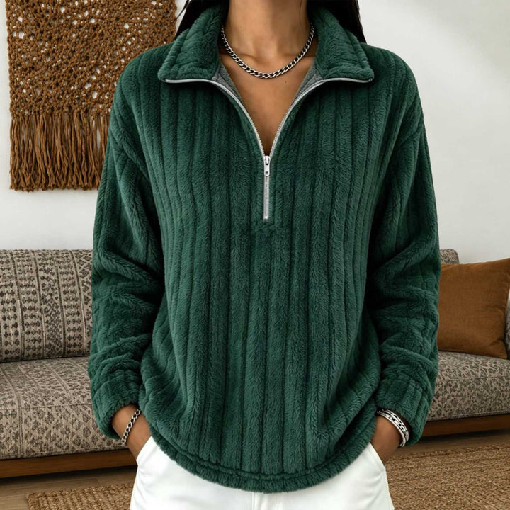 Damen Kuscheliger Plüsch-Halfzip-Pullover mit Stehkragen Drune