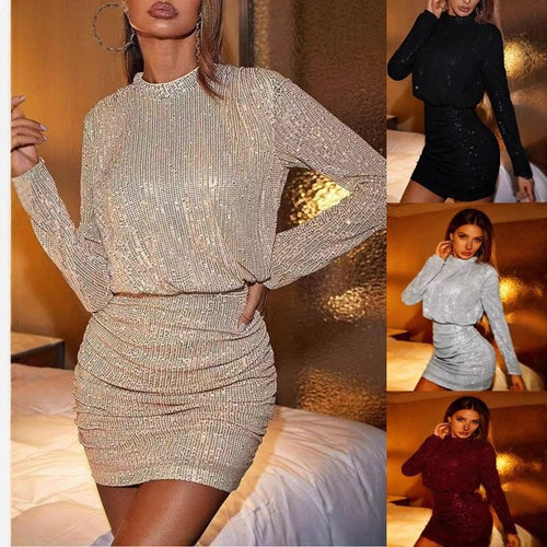 Damen Minikleid mit schimmernden Pailletten und elegantem Langarm-Design Drune