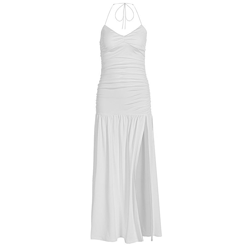 Damen Maxikleid mit raffinierten Rüschen und hohem Schlitz Drune