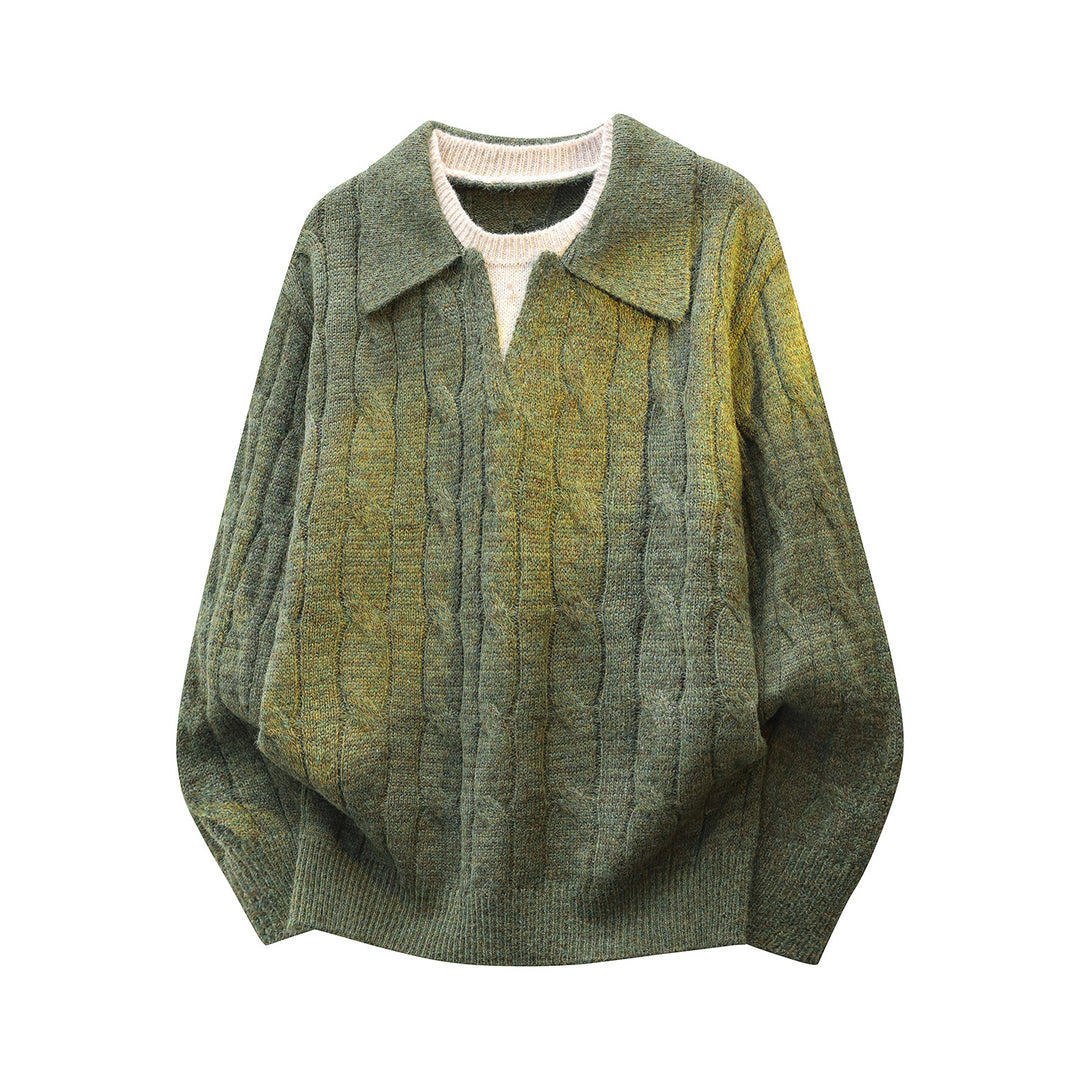 Damen Oversize Zopfmuster-Strickpullover mit Polokragen & Lagenoptik Drune