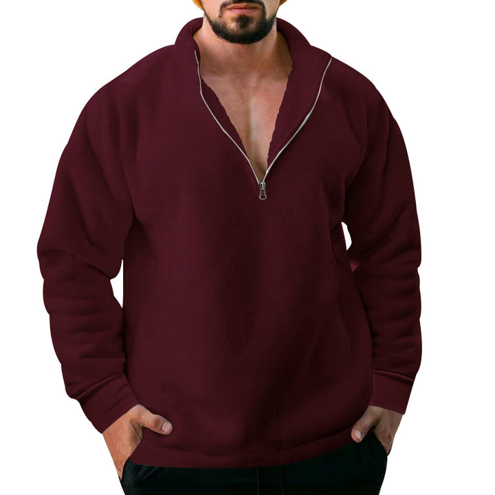 Herren bequemer Stehkragen Pullover mit kurzer Reißverschlussöffnung Drune
