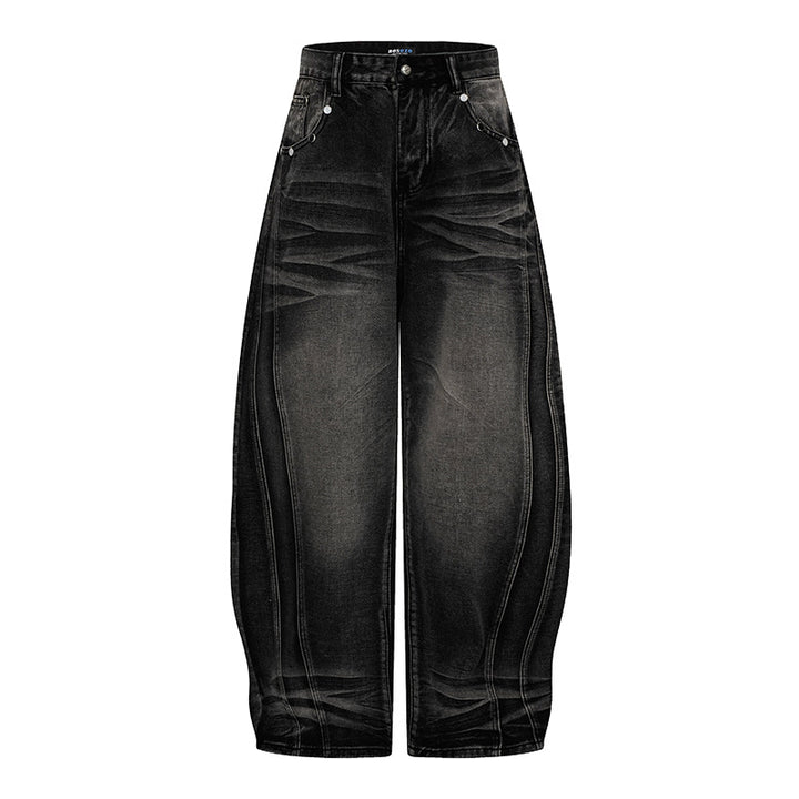 Damen Weite High‑Waist Ballon-Jeans mit Ziernähten Drune
