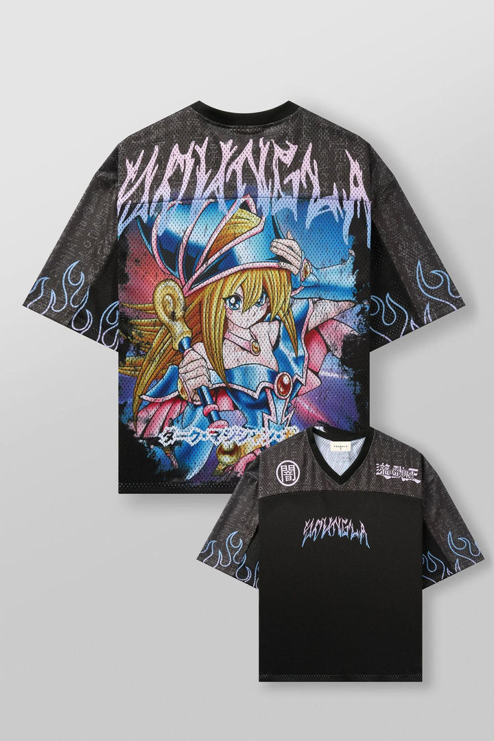 Unisex nan atmungsaktives Netz-Jersey mit großflächigem Anime-Print und V-Ausschnitt Drune