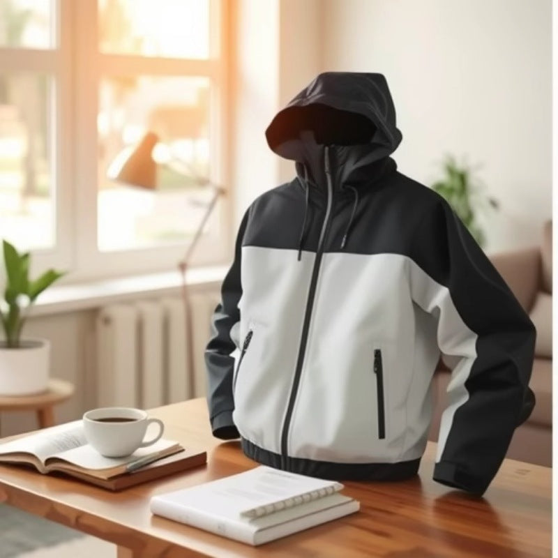 Herren Leichte zweifarbige Softshell-Hoodiejacke mit Kapuze, Reißverschlusstaschen und elastischem Saum Drune