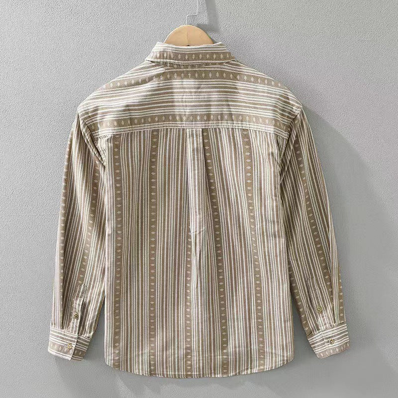 Herren Overshirt im lässigen Worker-Stil mit vertikalem Streifenmuster und aufgesetzten Taschen Drune