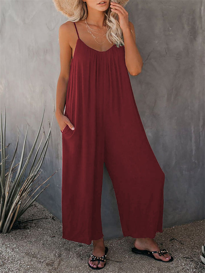Damen Lässiger Sommer-Jumpsuit mit tiefem Ausschnitt und praktischen Taschen Drune