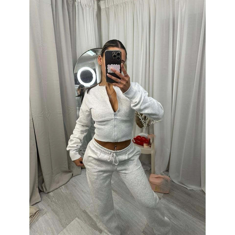 Damen cropped Kapuzenjacke und entspannte Jogginghose Set Drune
