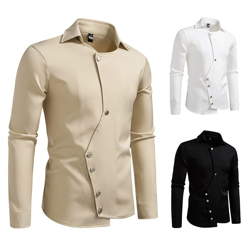 Herren modisches, asymmetrisches Hemd mit einzigartigen Knopfdetails Drune