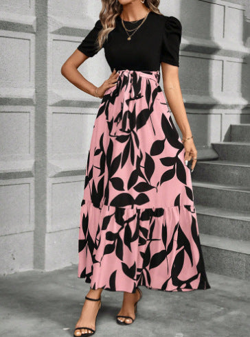 Damen Maxikleid mit floralen Akzenten und elastischem Bund Drune