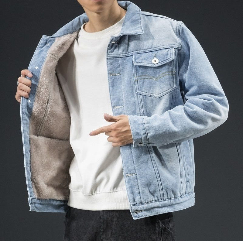 Herren Geschnittene Denimjacke mit Fleecefutter Drune