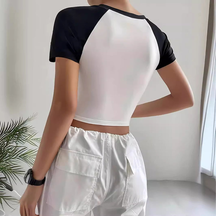 Damen Cropped T-Shirt mit auffälligem Druckdesign Drune