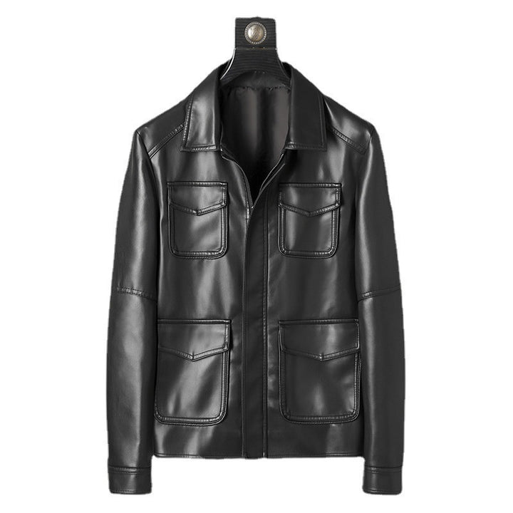 Herren Kunstleder-Fieldjacke mit vier Pattentaschen und Hemdkragen Drune