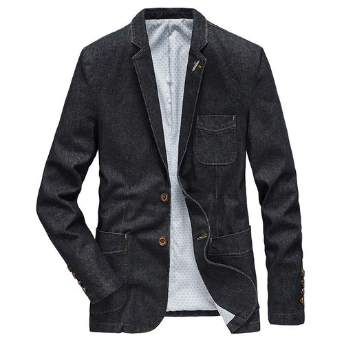 Herren Jeansblazer im Casual-Look mit aufgesetzten Taschen und Kontrastnähten Drune