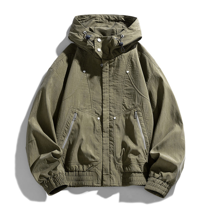 Herren Oversize Canvas-Utility-Kapuzenjacke mit versteckter Druckknopfleiste und Reißverschlusstaschen Drune