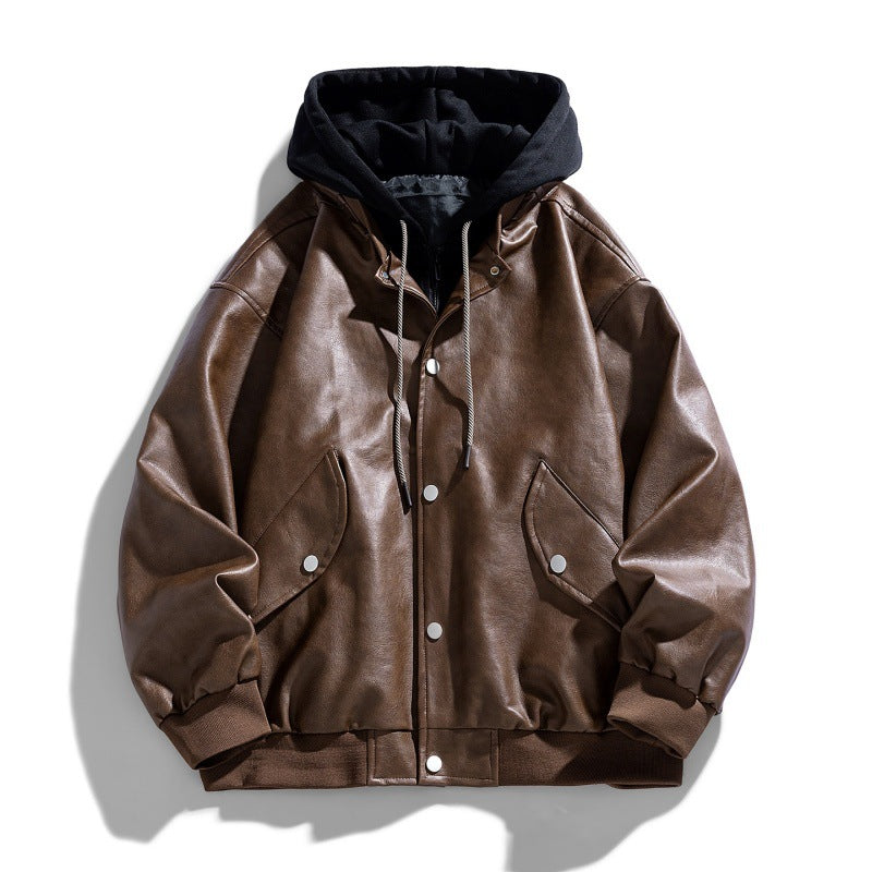 Herren Bequeme Kunstleder-Bomberjacke Drune