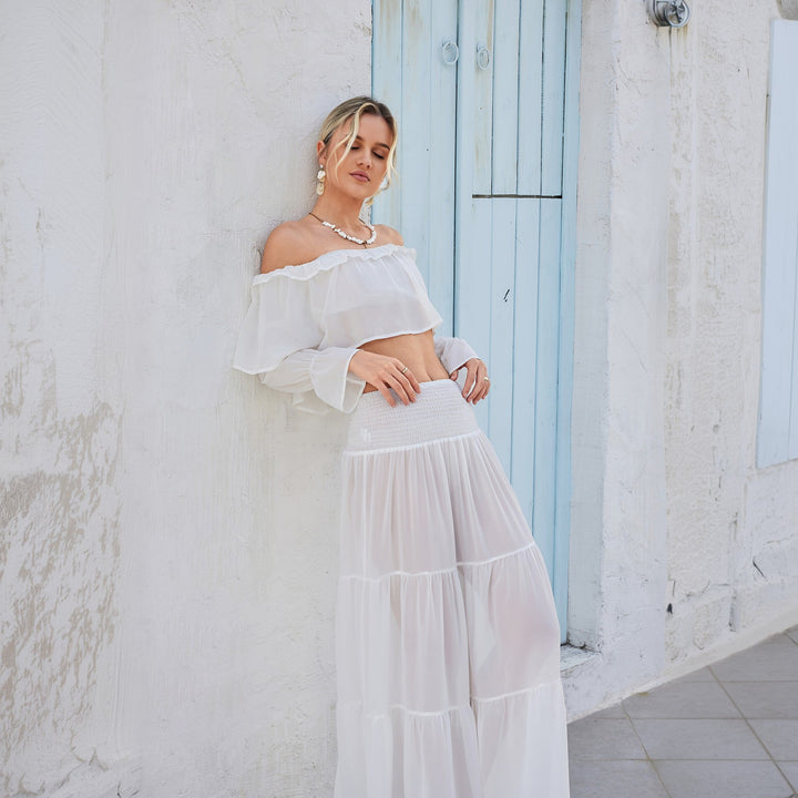 Damen lässiges Crop-Top und Maxirock Set Drune