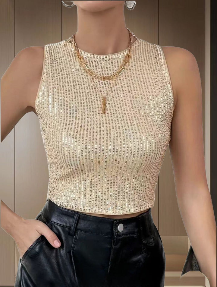 Damen Glitzerndes Crop-Top aus feiner Stoffstruktur Drune