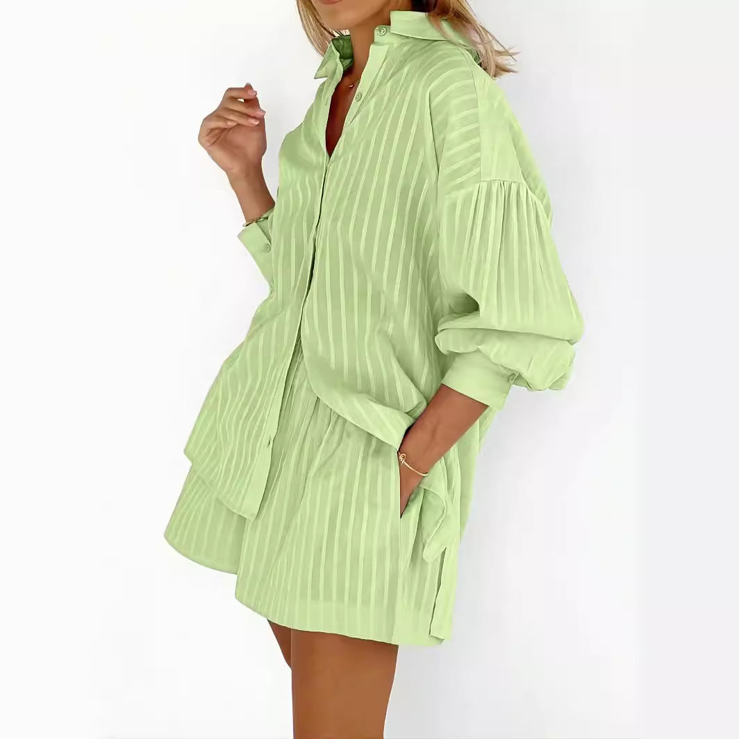 Damen gestreiftes Hemd und Shorts Set Drune