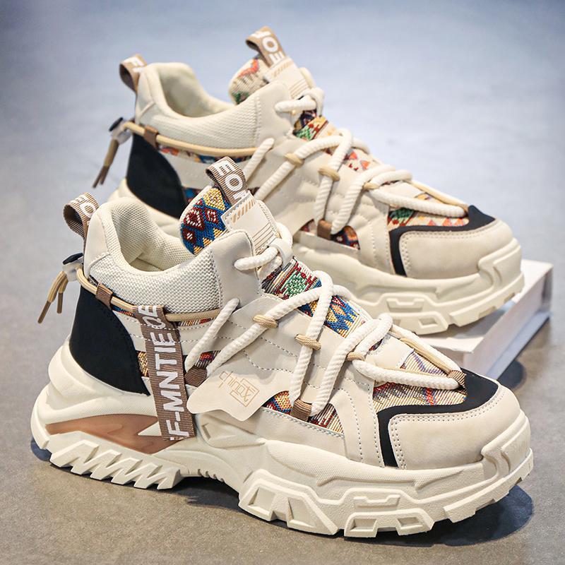 Damen Chunky-Plateau-Sneaker mit Ethno-Textil-Overlays und robuster Profilsohle Drune