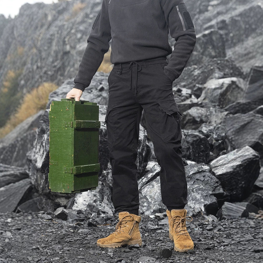Herren Strapazierfähige Twill-Cargohose im Joggercut mit Tunnelzugbund, aufgesetzten Klapptaschen und gerippten Bündchen Drune