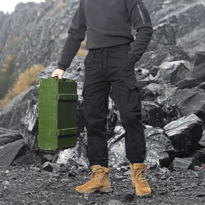 Herren Strapazierfähige Twill-Cargohose im Joggercut mit Tunnelzugbund, aufgesetzten Klapptaschen und gerippten Bündchen Drune