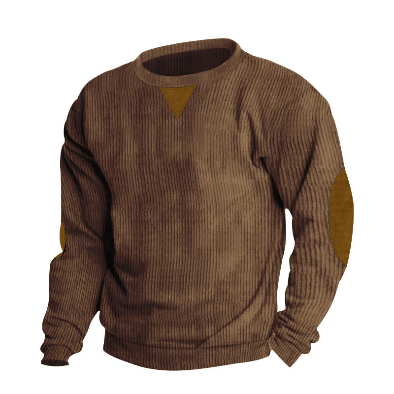Herren nan gerippter Strickpullover mit Rundhalsausschnitt Ellbogen-Patches und Zierdreieck Drune