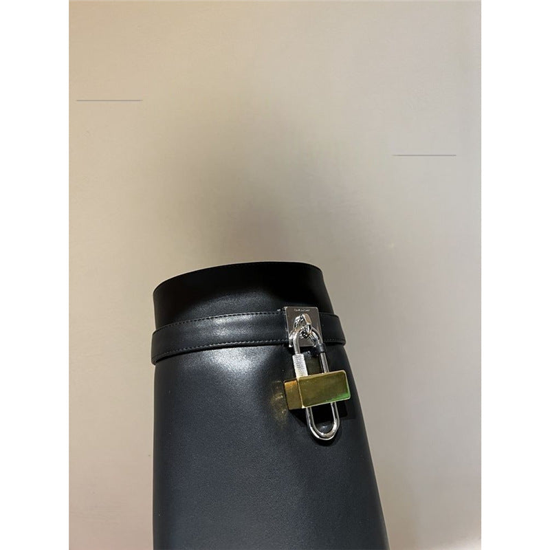 Damen Moderne kniehohe Stiefel mit verdecktem Keilabsatz und spitzer Zehenpartie Drune