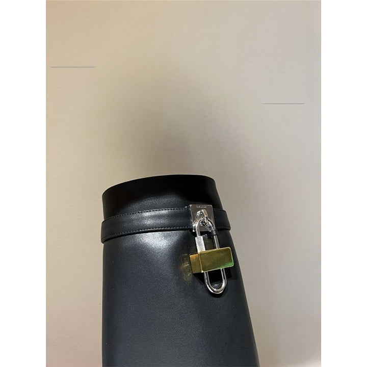 Damen Moderne kniehohe Stiefel mit verdecktem Keilabsatz und spitzer Zehenpartie Drune