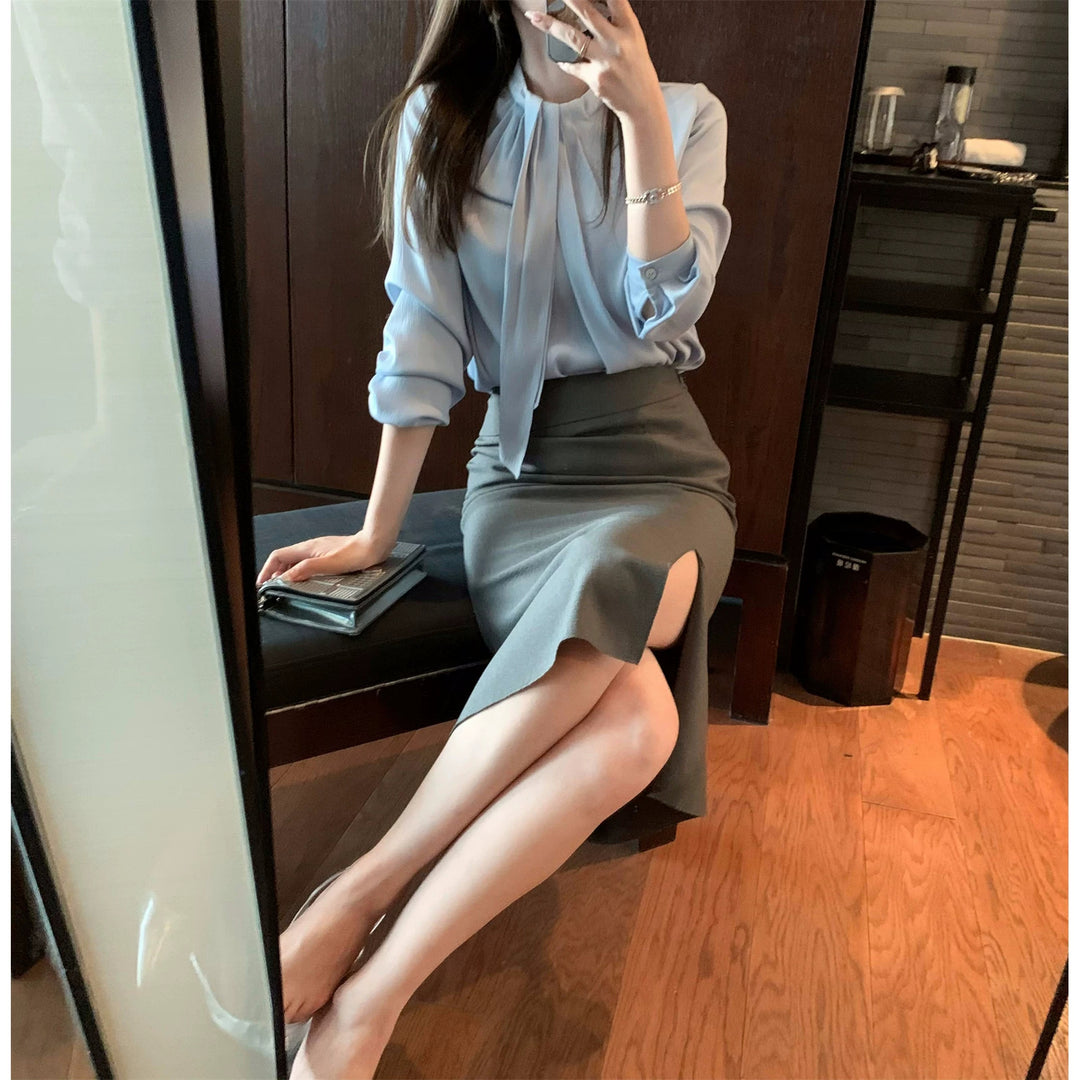 Damen Elegante und figurbetonte Bluse mit Schleifendetail Drune