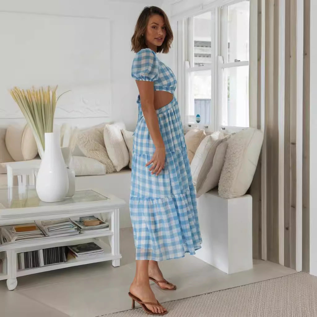 Damen Maxikleid mit Cut-Outs und voluminösen Puffärmeln Drune