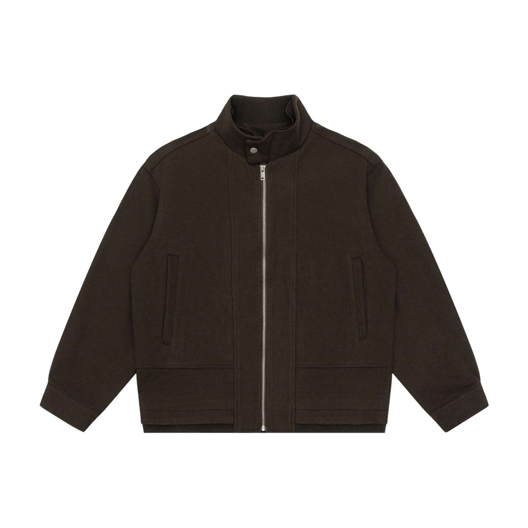 Herren Boxy-Wollmix-Zipblouson mit hohem Rippkragen und verdeckter Frontklappe Drune