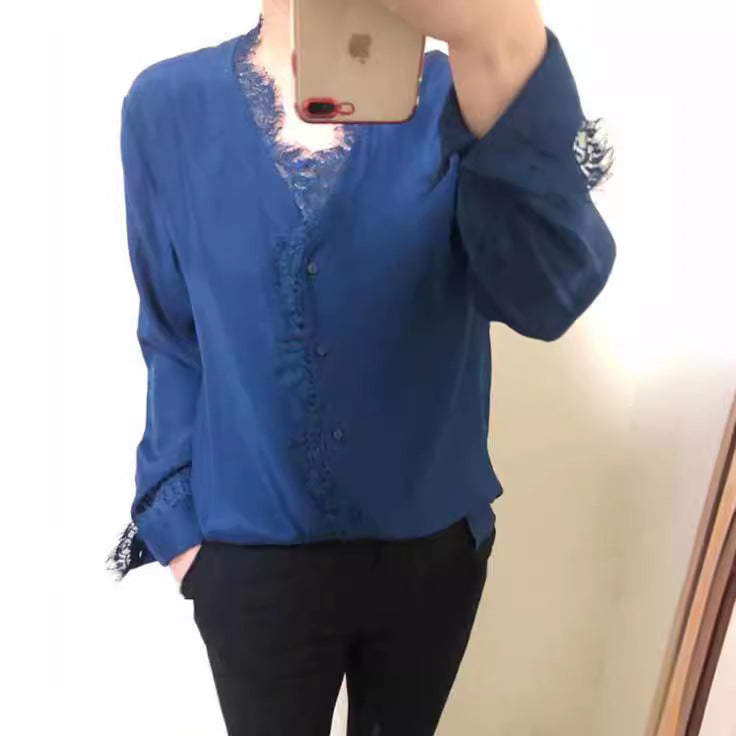 Damen Elegante Bluse mit Spitzenverzierung Drune