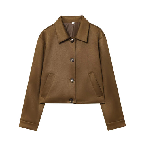 Damen nan kurze taillierte Boxy-Jacke mit Hemdkragen, Eingrifftaschen und durchgehender Knopfleiste Drune