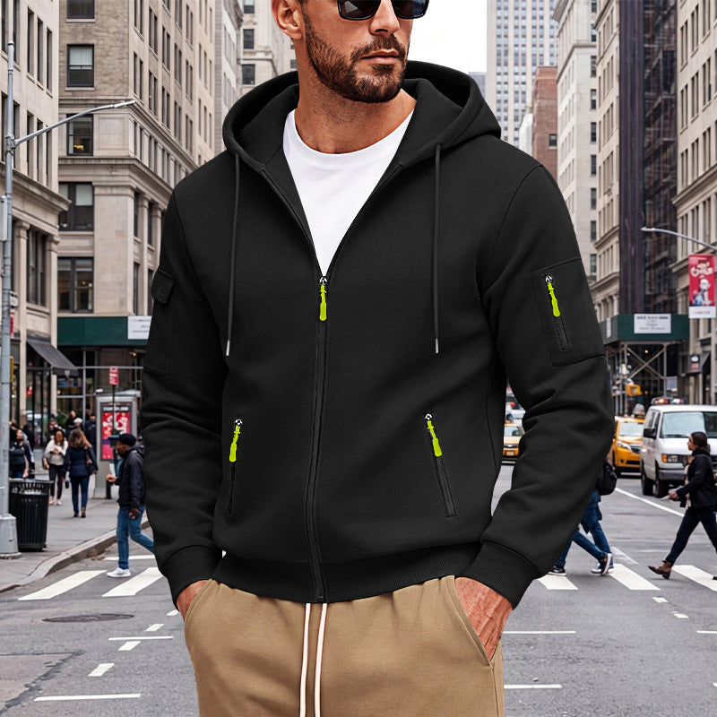 Herren Kapuzen-Sweatjacke mit durchgehendem Reißverschluss und mehreren Sicherheits-Taschen Drune