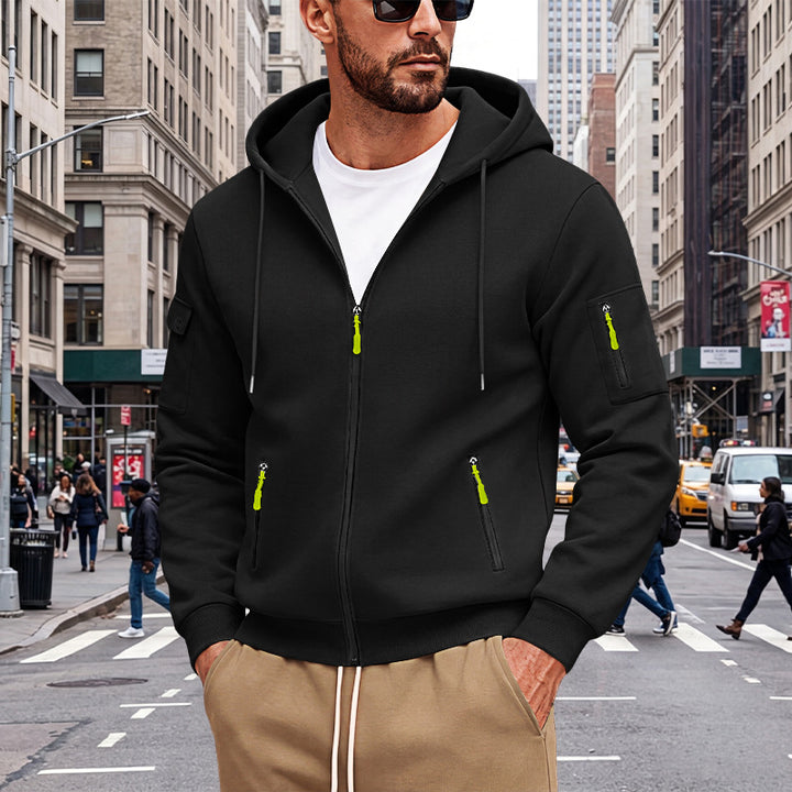 Herren Kapuzen-Sweatjacke mit durchgehendem Reißverschluss und mehreren Sicherheits-Taschen Drune