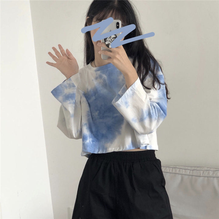 Damen cropped Sweatshirt mit modernen Batik-Designs und lässigem Schnitt Drune