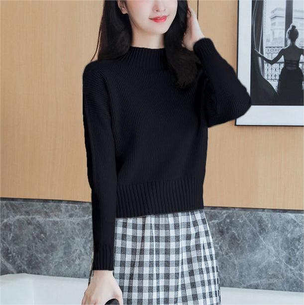 Damen lässiger Strickpullover mit hohem Kragen und feinen Rippdetails Drune