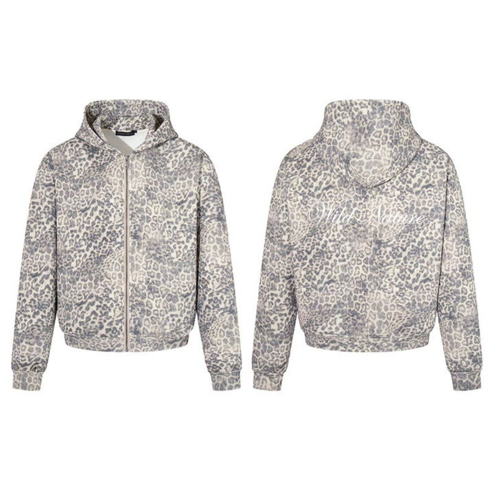 Damen Zip-Hoodie im soften Velours mit allover-Leo-Jacquard Drune