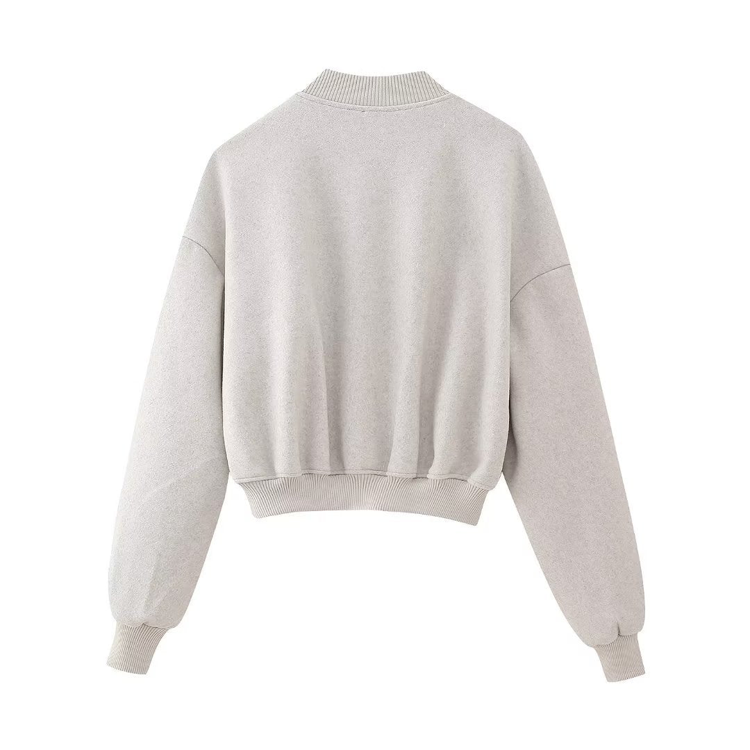 Damen nan kastiges Cropped Blouson aus Sweat mit Raglanärmeln, verdeckter Druckknopfleiste und breitem Rippbund Drune