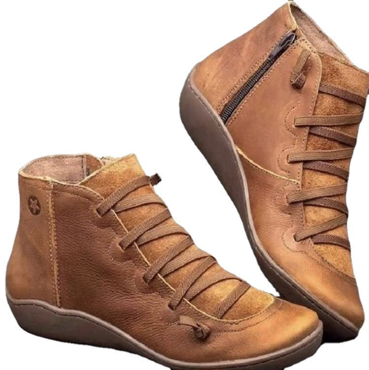Damen nan knöchelhoher Softleder-Sneakerboot mit seitlichem Reißverschluss elastischer Zierschnürung und ergonomischer Komfortsohle Drune