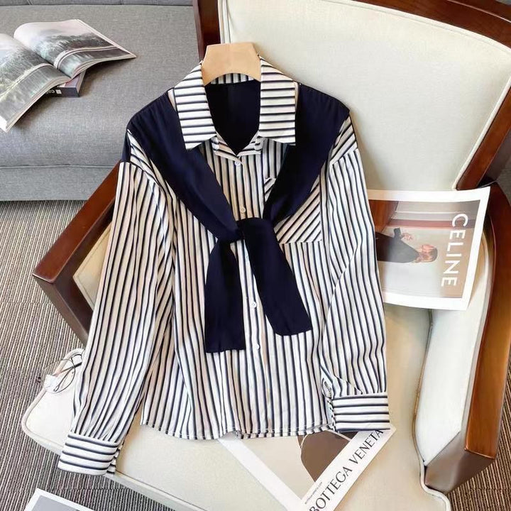 Damen gestreifte Bluse mit lässigem Kragen Drune