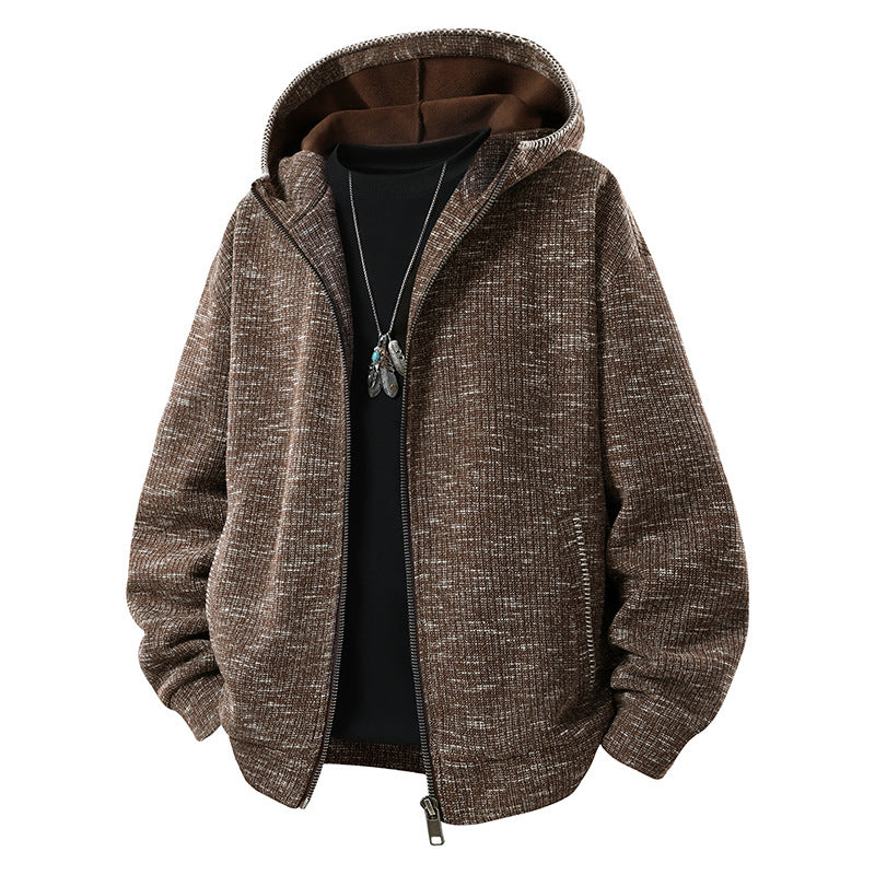 Herren Gepolsterte Strickoptik‑Kapuzenjacke mit Thermofutter und Zwei‑Wege‑Reißverschluss Drune