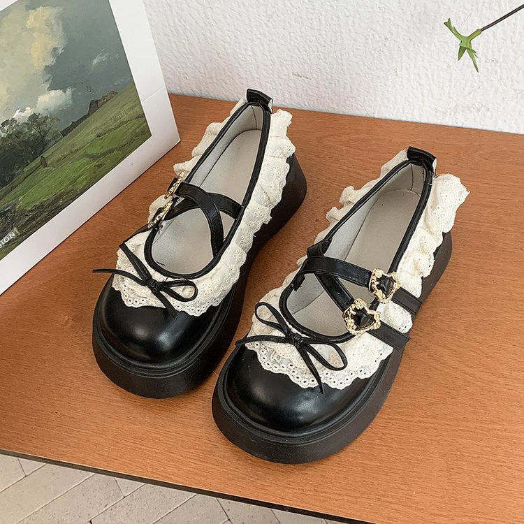 Damen Rüschen Sneakers mit dekorativen Schnallen und robustem Profil Drune